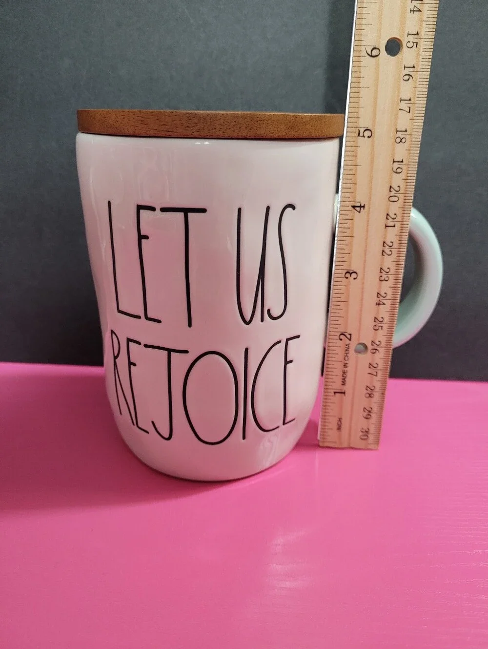 Rae Dunn Artisan Collection Let Us Rejoice Cross Mug With Wooden Lid (0002)
